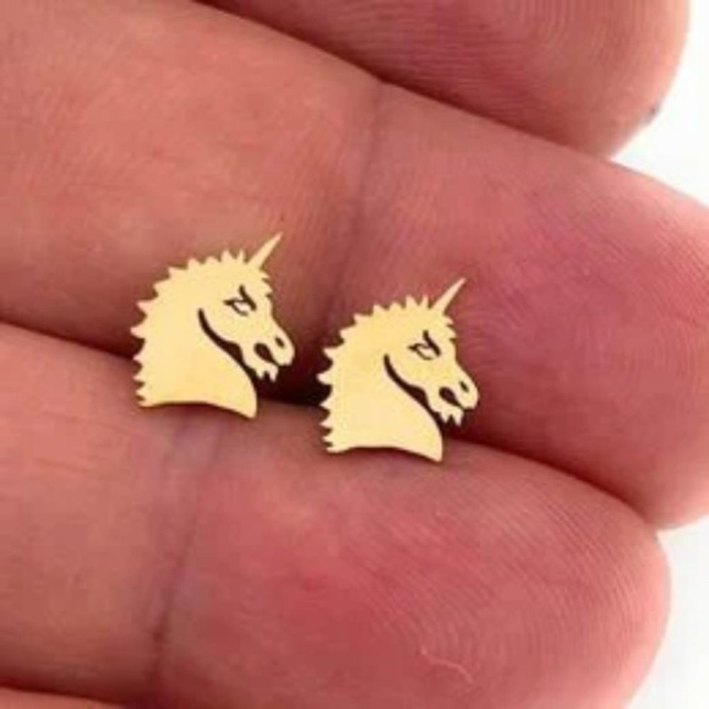 Stainless steel minimalist Unicorn post stud Earrings /m10